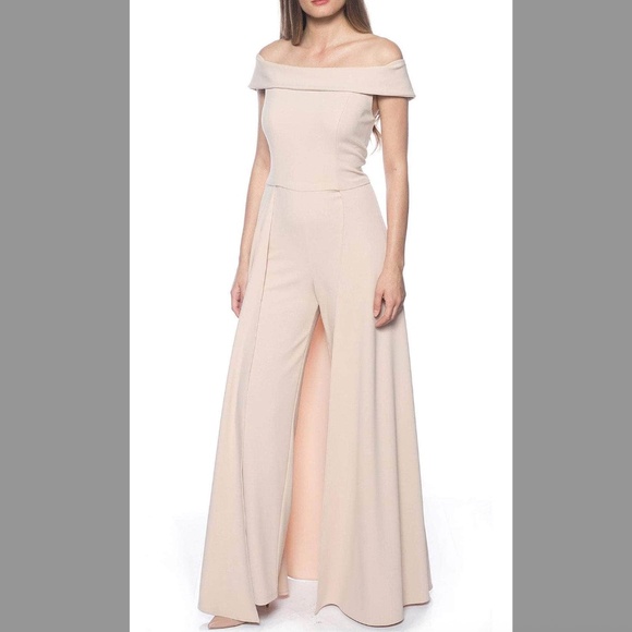 MARINA Pants - Marina Off-Shoulder Jumpsuit with Overskirt – Champagne – Size 6 (NWT)